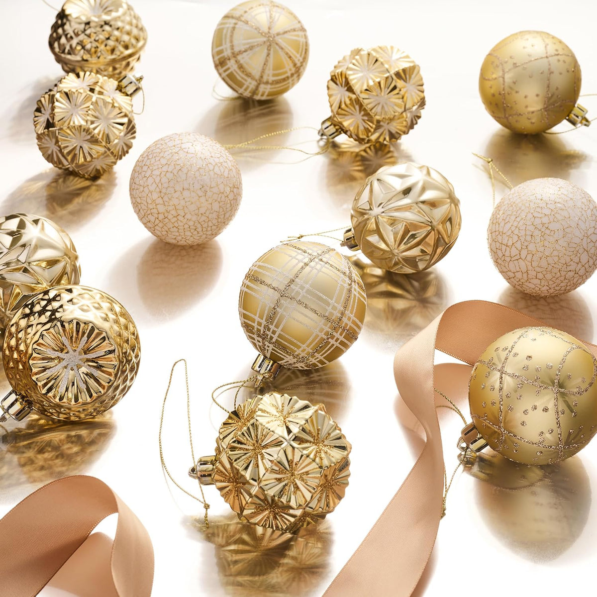 Valery Madelyn Ornaments for Christmas Trees, 16ct 2.36 Inches White and Gold Shatterproof