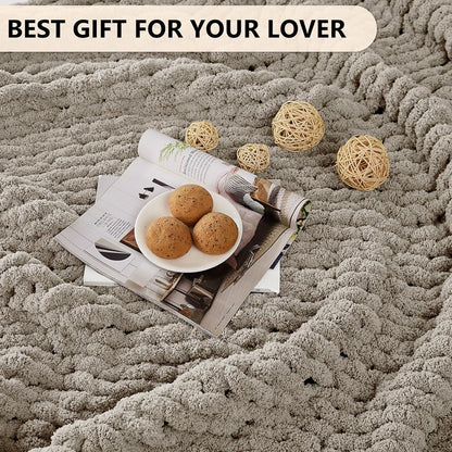 L'AGRATY Chunky Knit Blanket Throw: 60''x80'' Chenille Chunky Knitted Throw Blanket for Bed Couch