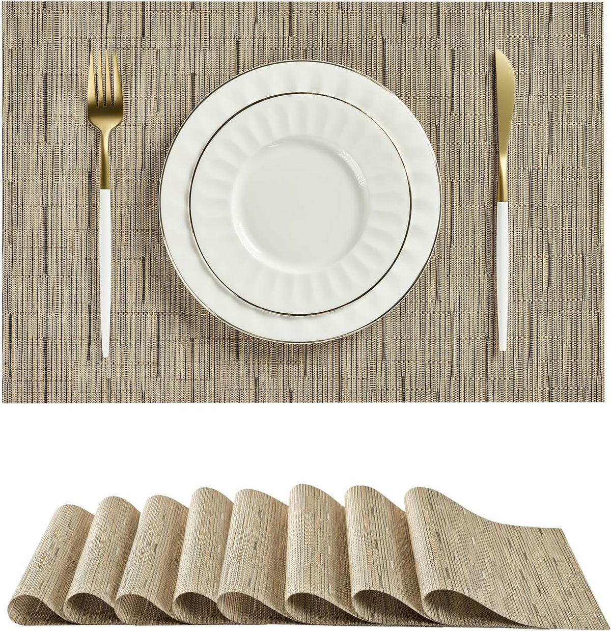 Leetaltree Light Brown Placemats Set of 8 - Heat Resistant Non-Slip Place mats for Dining Table