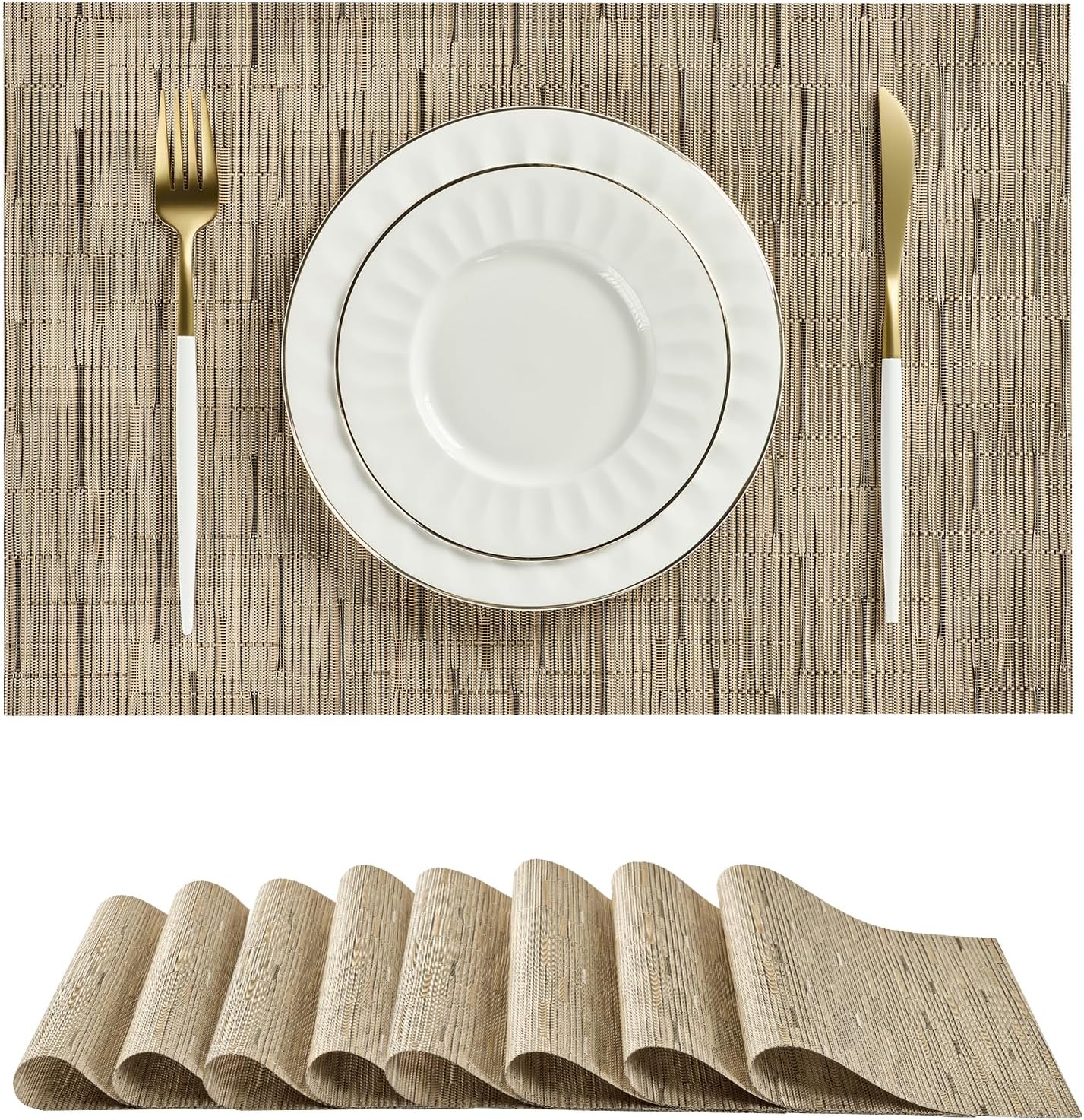 Leetaltree Light Brown Placemats Set of 8 - Heat Resistant Non-Slip Place mats for Dining Table