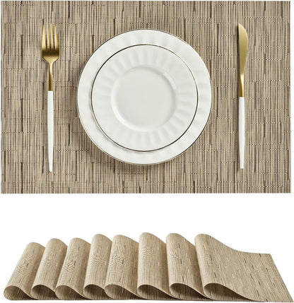 Leetaltree Light Brown Placemats Set of 8 - Heat Resistant Non-Slip Place mats for Dining Table