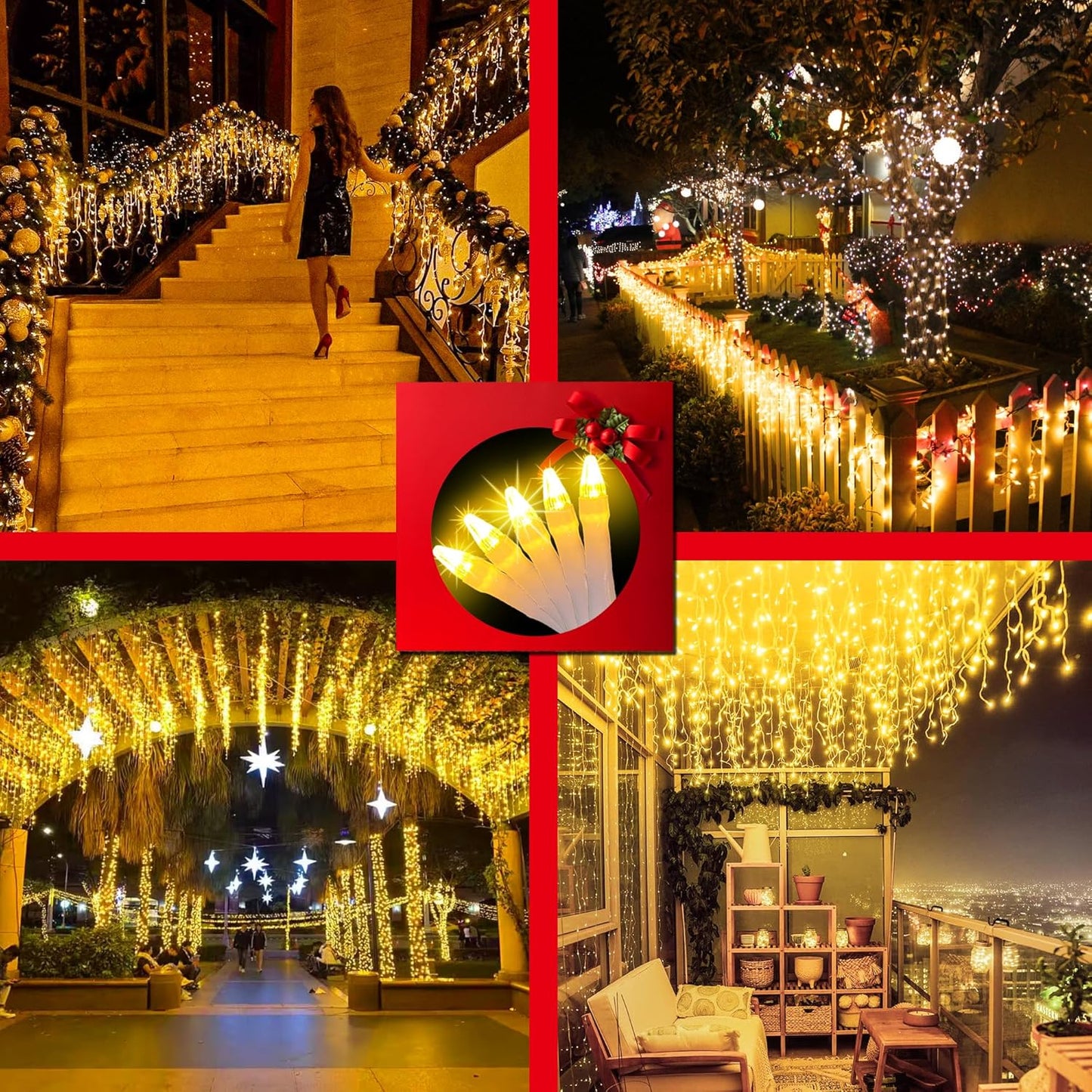 612 LED 60FT Christmas Lights with 136 Drops, 12 Modes Dimmable Warm White Outdoor Hanging Lights