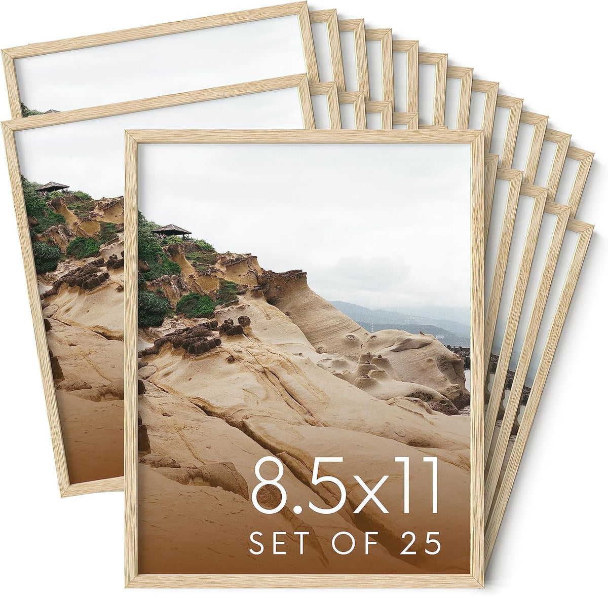 Haus and Hues 8.5x11 Natural Oak Wood Picture Frames Set of 25 - Premium Bulk Picture Frames 8.5x11