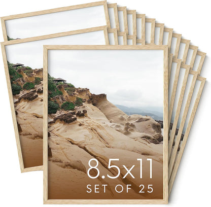 Haus and Hues 8.5x11 Natural Oak Wood Picture Frames Set of 25 - Premium Bulk Picture Frames 8.5x11