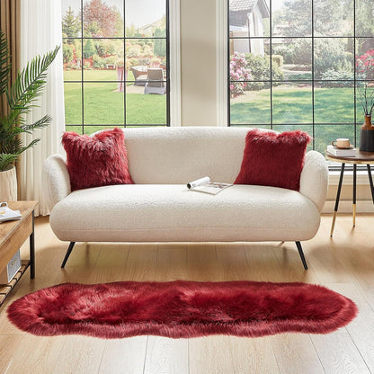 AMTOVO Faux Sheepskin Rug, Burgundy Ultra Soft Fluffy Shag Area Rug, 2 x 6 ft Faux Fur Rug for