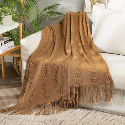 MIULEE Knitted Brown Throw Blanket for Couch,Boho Bed Decor Knit Outdoor Blankets Throw Size with