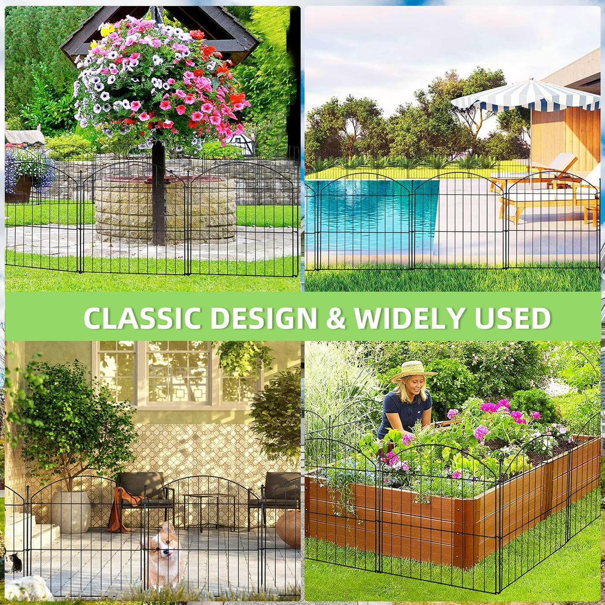 Decorative Garden Fence 24in (H) x20ft (L), 10 Pack No Dig Fence Animal Barrier for Dog, Arched