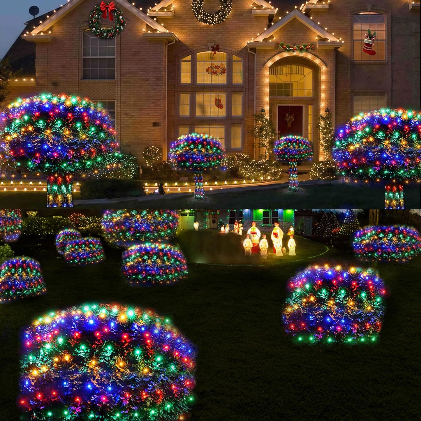 WBao Christmas Lights Outdoor 200LED F8 Big Bulbs, 8.4ft x 5.2ft Christmas Bushes Lights with 8