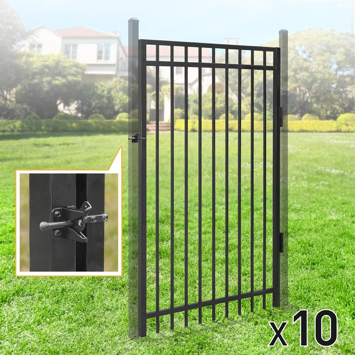 Fencer Wire Pack of 10 Heavy Duty Flat Top Fence Gate, 6FT Height x 4FT Width Outdoor Fence Gate