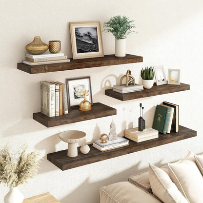 RICHFOCUS Elm Floating Shelves for Wall - 24" W x 9.3" D Rustic Solid Wood Shelves with Invisible