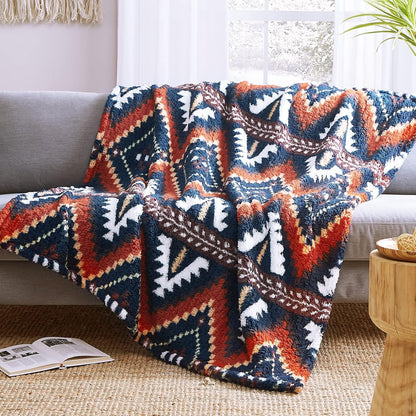 CASAAGUSTO Boho Sherpa Blanket, Aztec Twin Blanket, Ultra Soft, Warm, Cozy, Plush, Thick Fleece