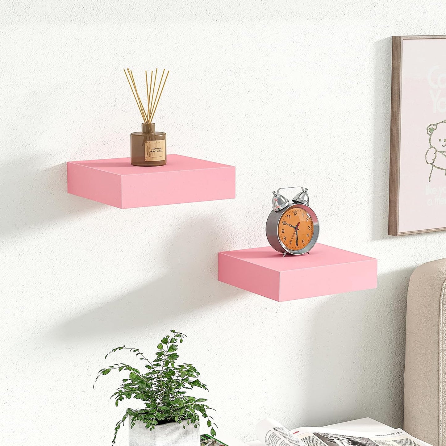 BAMEOS Pink Floating Shelves for Wall, 6" x 6" Wall Shelves for Room, Floating Book Shelves