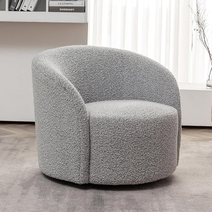 KINWELL 34" W Mid Century Modern Swivel Barrel Chair, Round Upholstered Boucle Swivel Accent