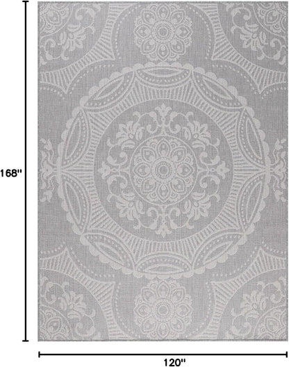 Medallion Outdoor Rug 10x14 Washable Outside Carpet for Indoor Patio Porch Waterproof Easy Cleaning