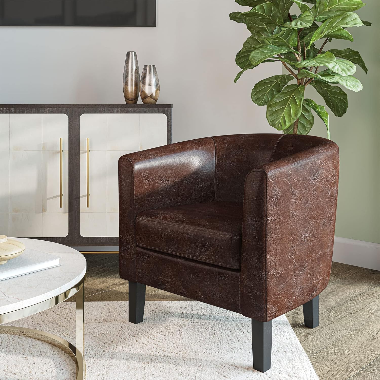 BELLEZE Accent Barrel Chair, Club Tub Sofa Corner Chair with Flared Legs and Cozy Soft Padding for
