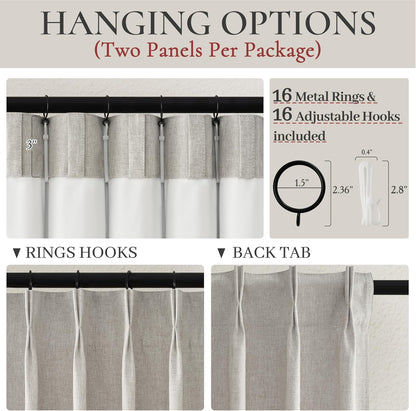 Grey Beige Viral Thick Linen Blackout Curtains 90 Inches Long for Bedroom/Dining Room 2 Panels Set