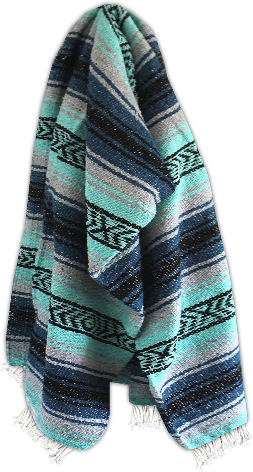 Del Mex Classic Mexican Blanket, Large Authentic Woven Falsa Throw (70"x50"), Artisan Southwest