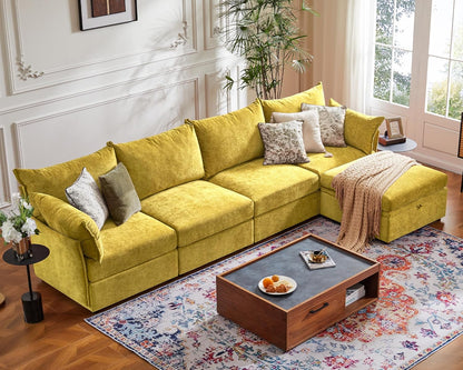 134.6" Luxury Modular Sectional Convertible Sofa with Storage Ottoman, L-Shape 5-Seat Oversized