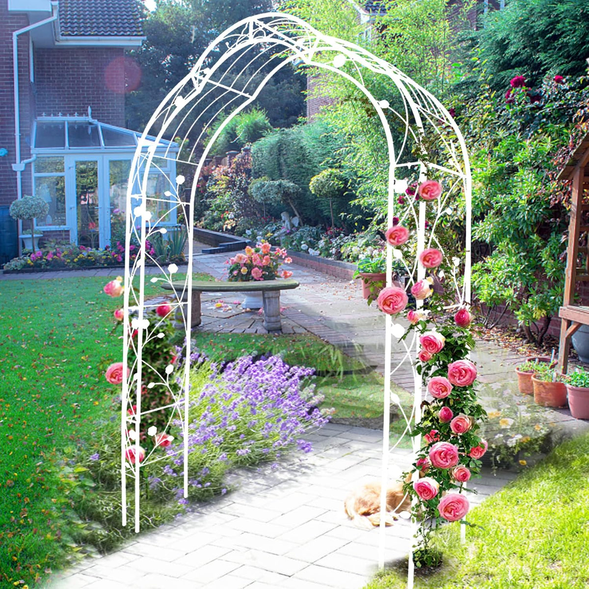 Metal Garden Arch 98.4" H White Garden Arbor Trellis for Outdoor Climbing Plants Support Rose Lawn