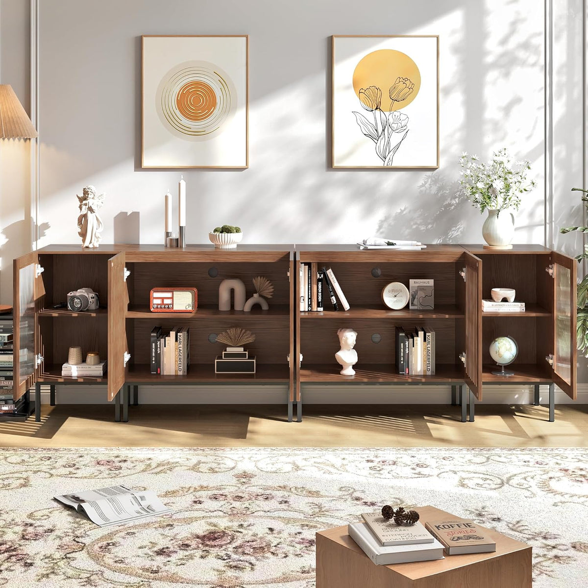 Farmhouse TV Stand for TVs up to 100 Inch, Entertainment Center TV Console with Storage Cabinets