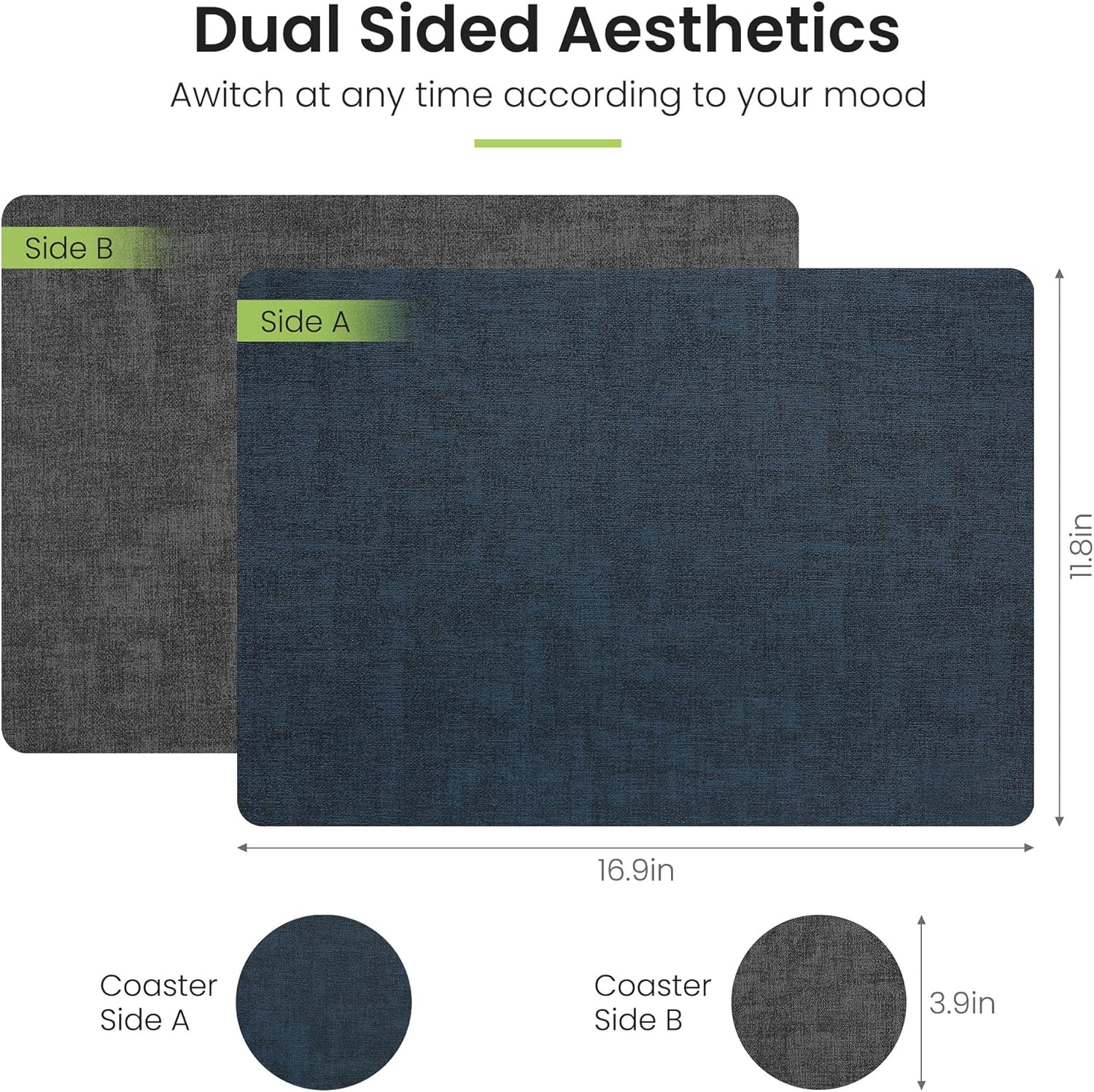 Faux Leather Dual Sided Placemats Set of 6, Square Non-Slip Heat Resistant Placemats with Coaster