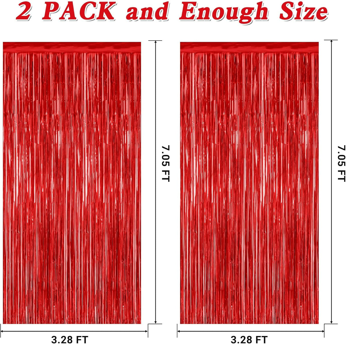 2 Pack Red Tinsel Backdrop, 3.28 FT x 7.05 FT Fringe Curtains, Red Foil Tinsel Party Streamer