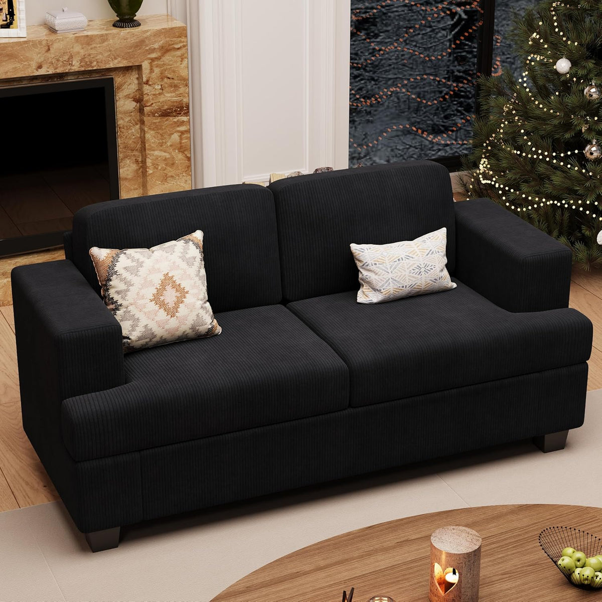 63” Corduroy Loveseat Sofa Couch for Living Room, Small Couch with Deep Seat for Bedroom, Comfy