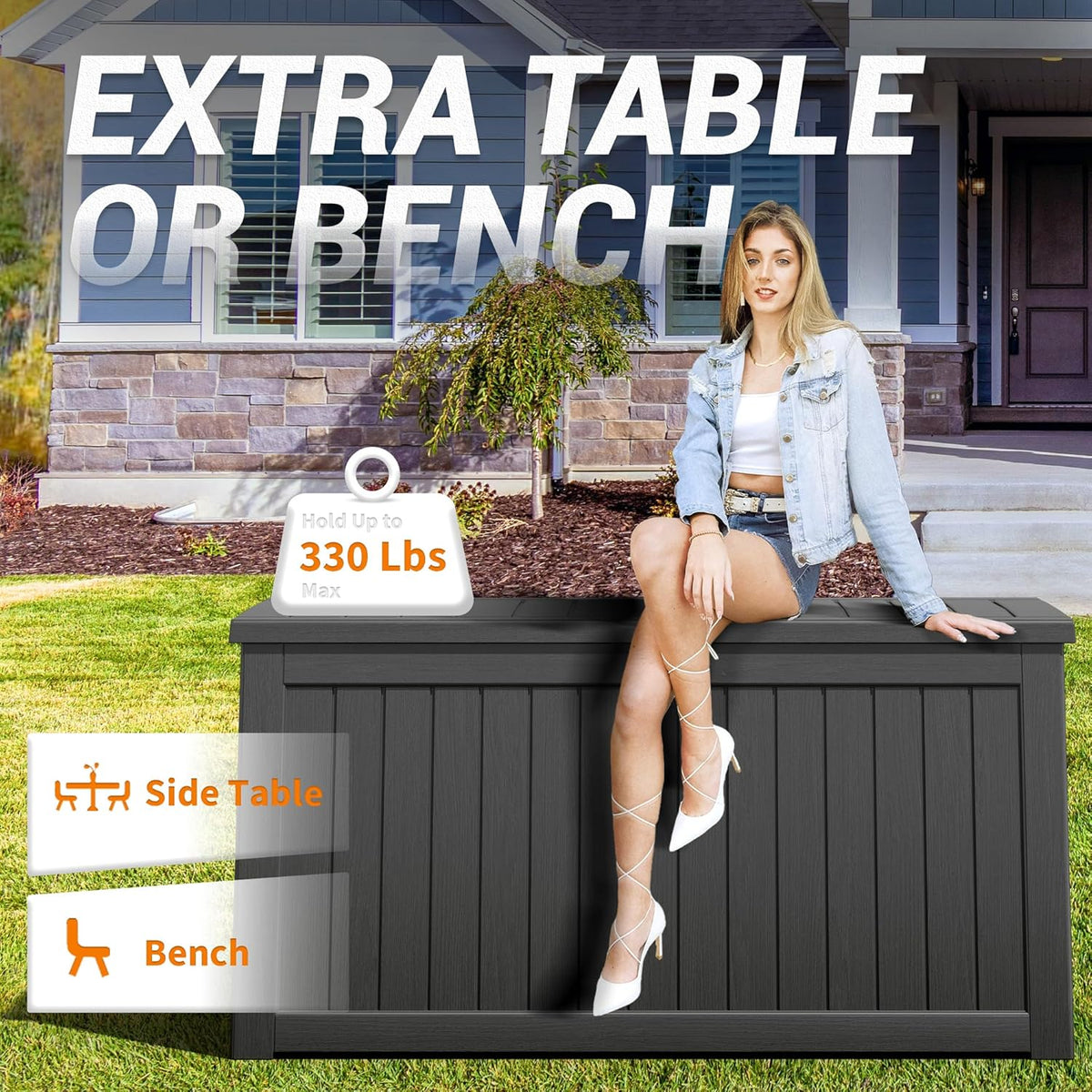 NUNU LAB 230 Gallon Large Resin Deck Box, Waterproof Outdoor Storage Box, Lockable Storage Bin for
