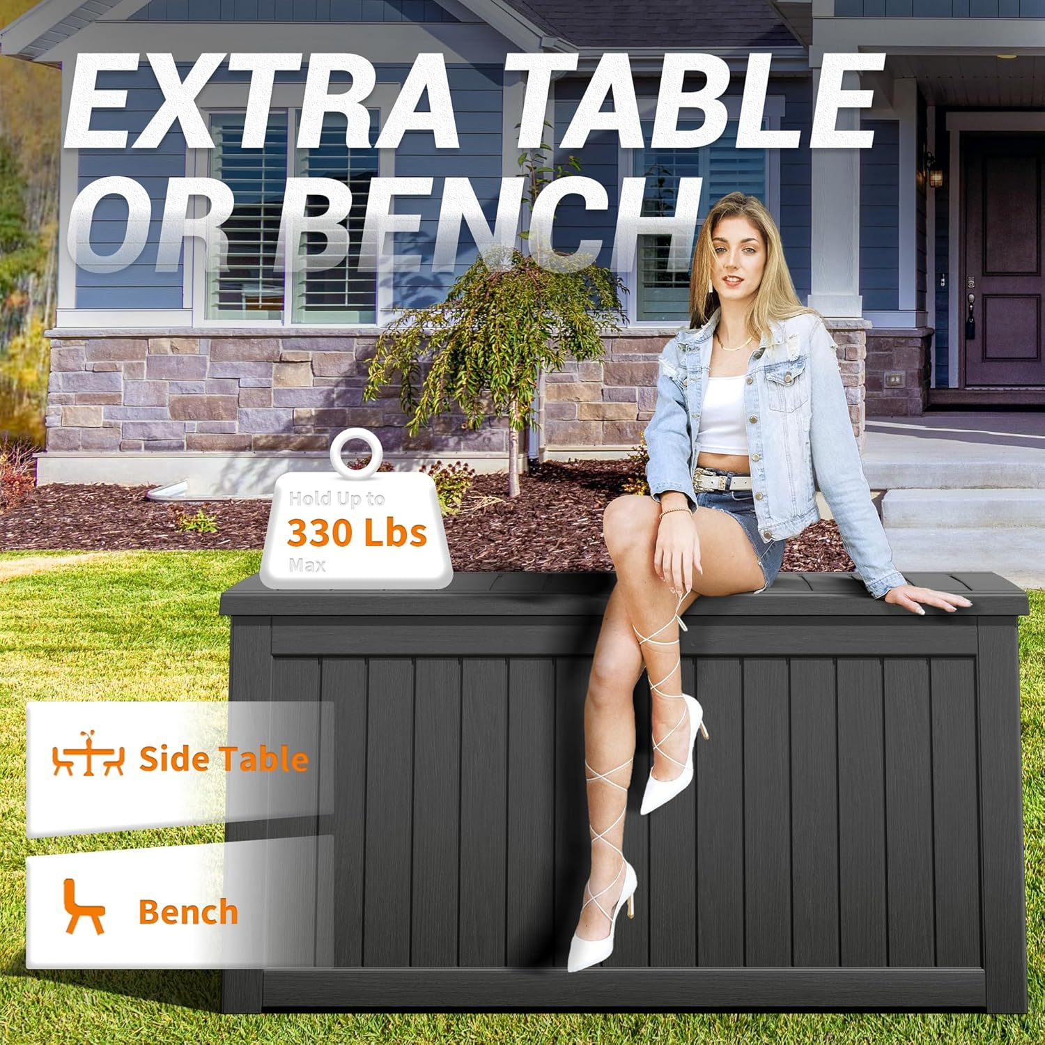 NUNU LAB 230 Gallon Large Resin Deck Box, Waterproof Outdoor Storage Box, Lockable Storage Bin for