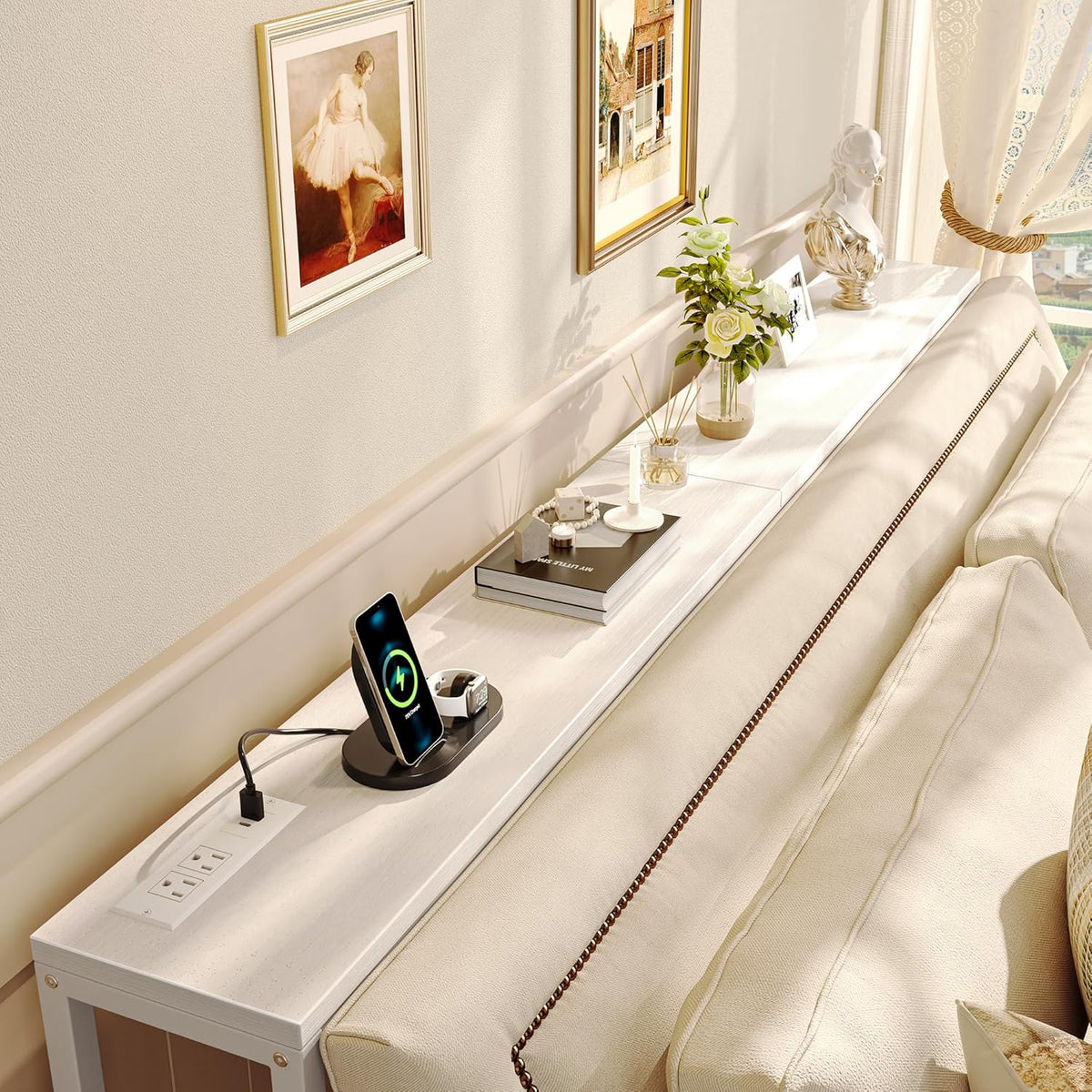 SUPERJARE 70 Inch Console Table with Outlet, Sofa Table with Charging Station, Narrow Entryway