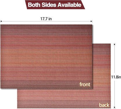Placemats Set of 6 - Easy Clean Washable Vinyl Placemats - Wipeable Heat Resistant Table Mats for