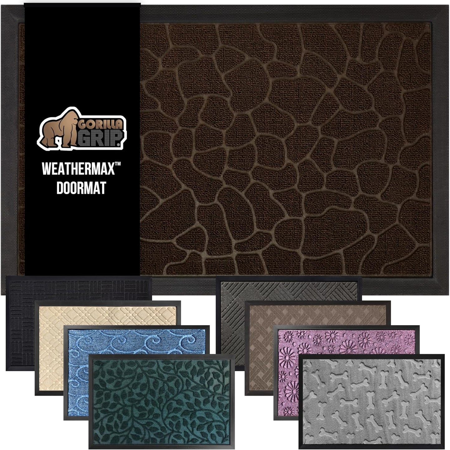 GORILLA GRIP 100% Waterproof All-Season WeatherMax Doormat, US Designed Natural Rubber, Stain and
