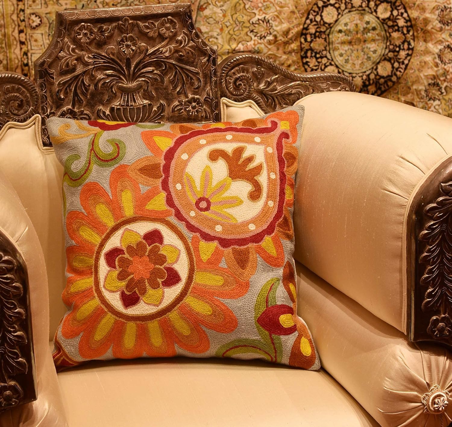 Soft Turquoise Hand Embroidered Floral Pillow Cover Flower Pillows Loral Outdoor Pillowcase Suzani