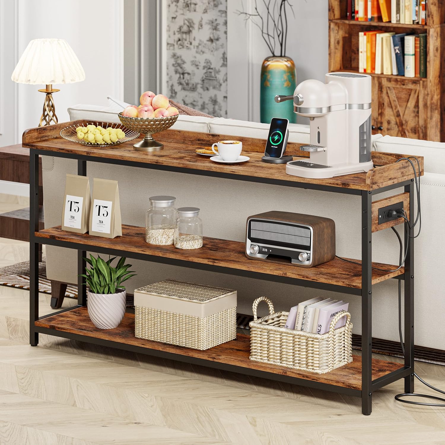 IRONCK Console Table, Sofa Table with Power Outlet, Farmhouse Hallway Table for Entryway, Living