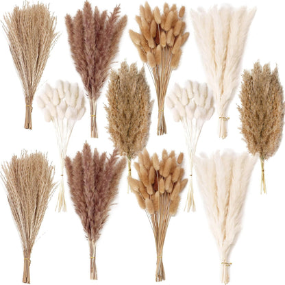 240 PCS Dried Flower Bouquet – Pampas Grass, Floral Decor for Home, Wedding, and Boho Style |