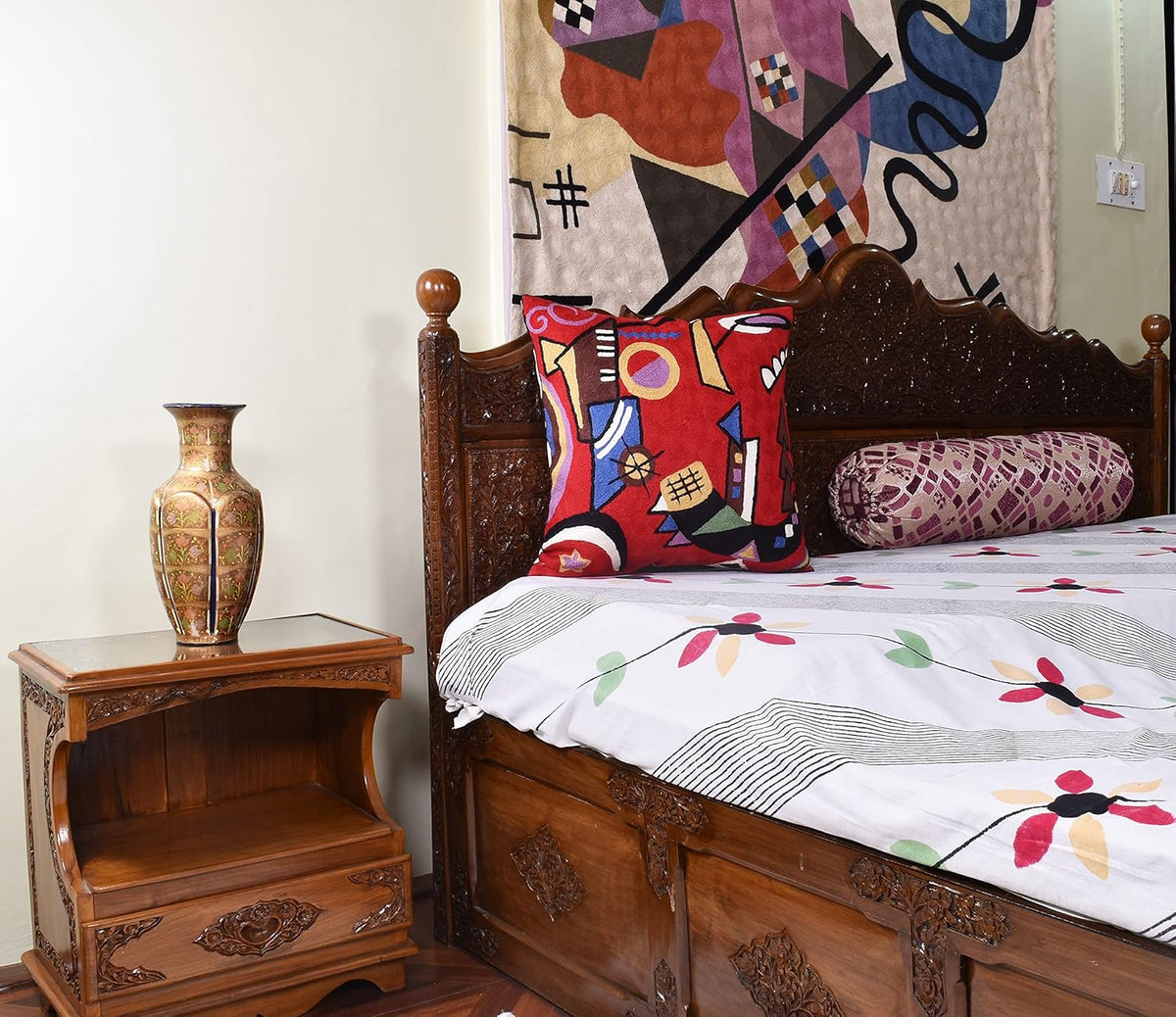 Kandinsky Red Abstract Pillow Cover Gegen Modern Pillowcase Scarlet Reds Abstract Chair Cushion