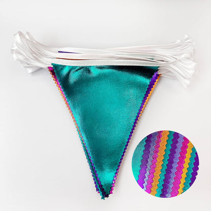 Colorful Party Decorations Hot Pink Teal Purple Metallic Fabric Triangle Pennant Banner Flag