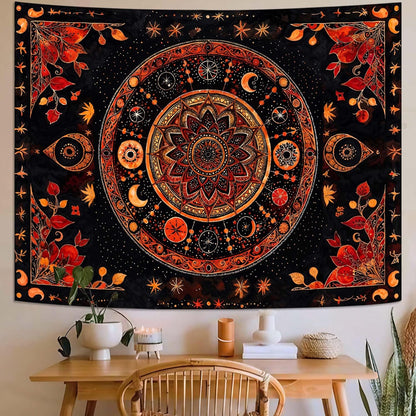 Lunerfex Mandala Moon and Stars Tapestry Boho Tapestry for Bedroom Black and Orange Tapestries Wall
