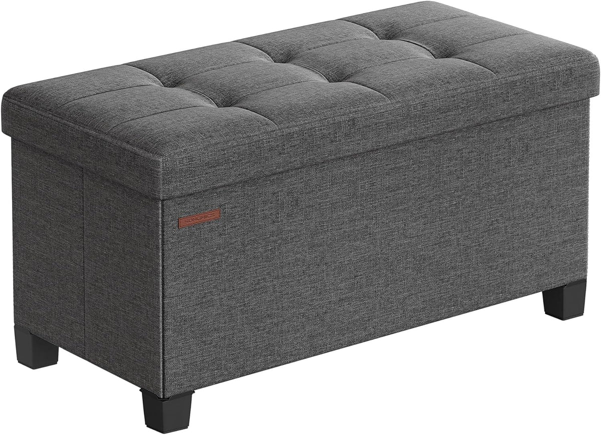 SONGMICS Storage Ottoman Bench, Foldable Foot Rest with Legs, 15 x 30 x 15.2 Inches, End of Bed