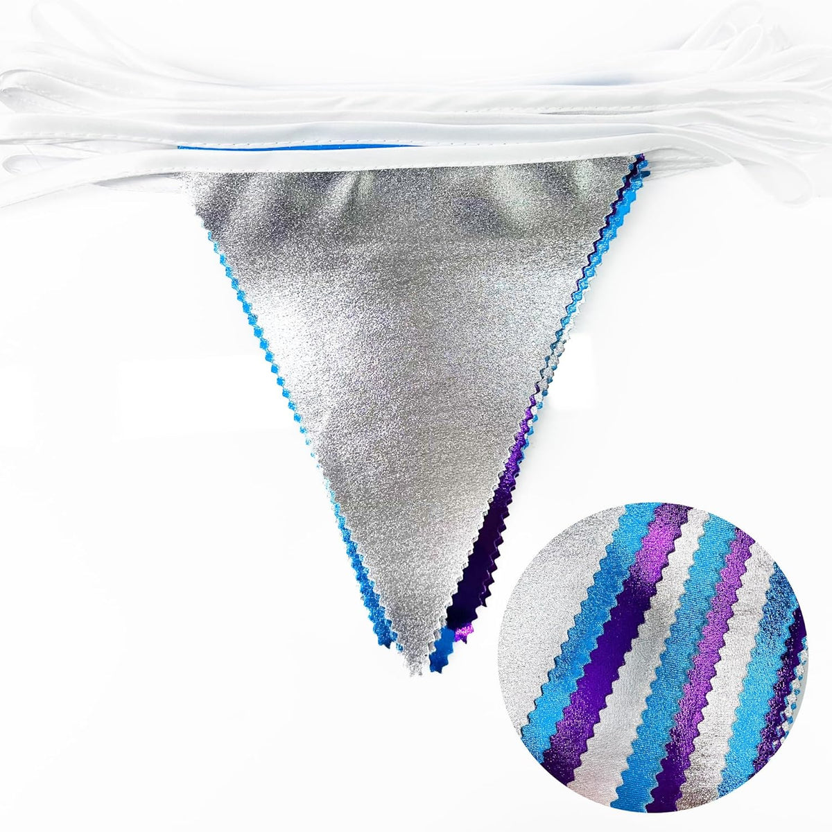 Frozen Party Decoration Purple Blue Silver Metallic Fabric Triangle Pennant Banner Flag Bunting