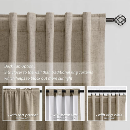 BOODII Khaki Linen 100% Blackout Curtains for Bedroom 102 Inch Long 2 Panels Window Curtain Floor