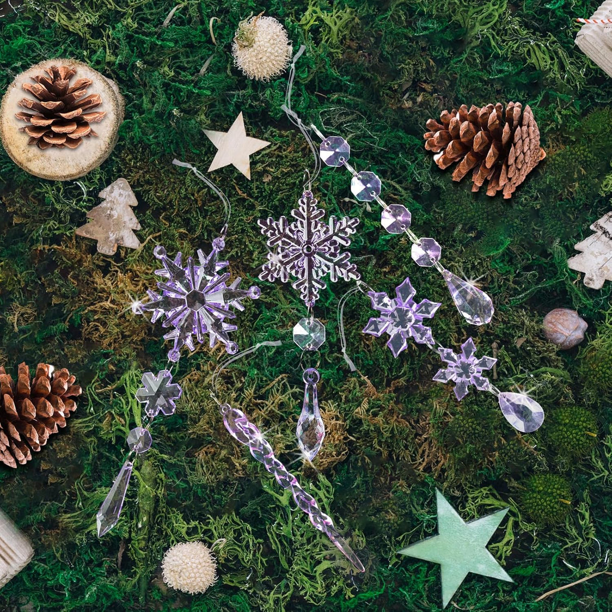 18pcs Crystal Christmas Ornaments for Christmas Tree Decorations-Purple Hanging Acrylic Snowflake