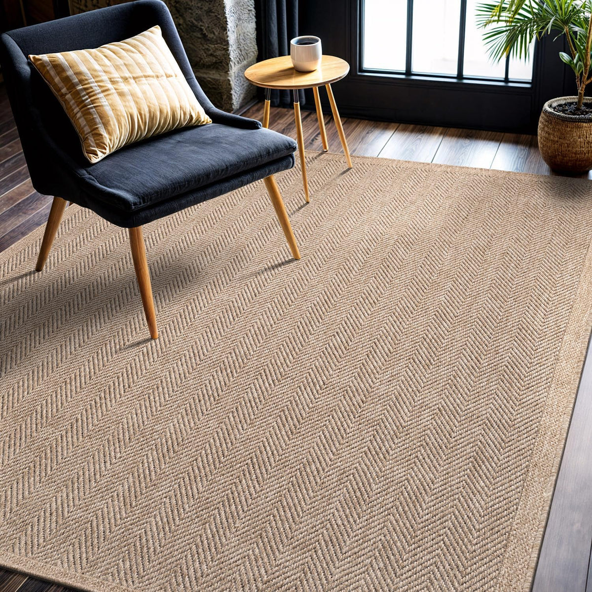 CAMILSON Easy Jute Rug 5x7, Indoor Outdoor Natural Color Fiber Area Rugs for Living Room Patio and