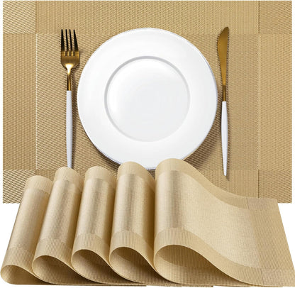 Placemats Set of 6 - Easy Clean Woven Vinyl Placemats for Dining Table, Indoor/Outdoor Place Mats