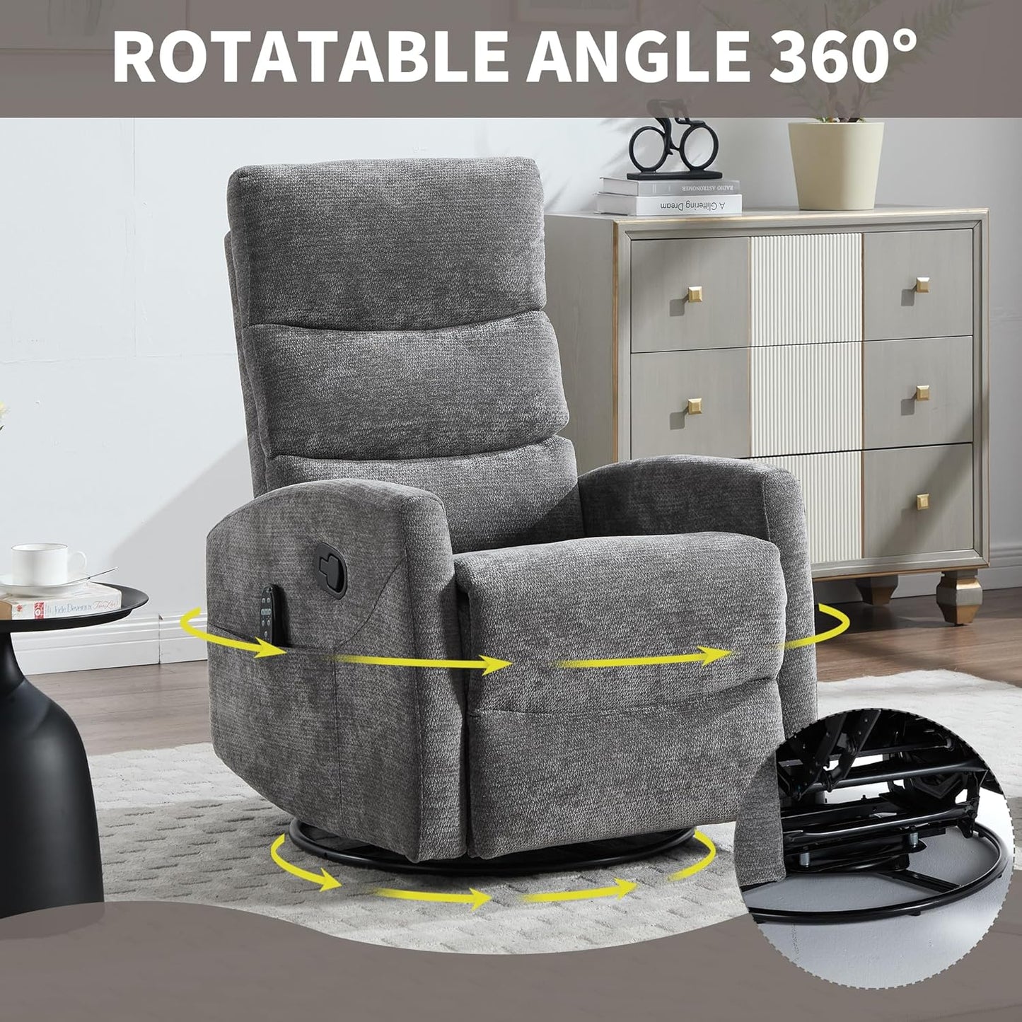 Manual Swivel Rocker Recliner Chair for Adults, Overstuffed Reclining Glider Chair for Nursing with