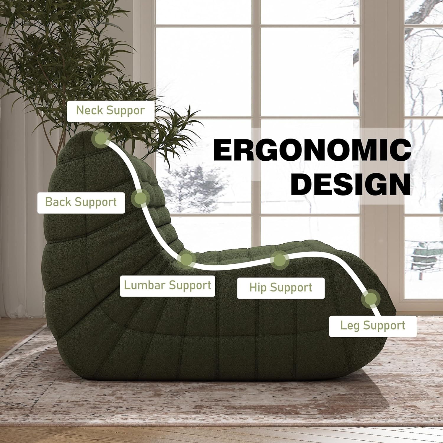 Bean Bag Chair, Loveseat Fireside Chair Bean Bag Sofa Large Bean Bag Chair for Adults, 2 Seater