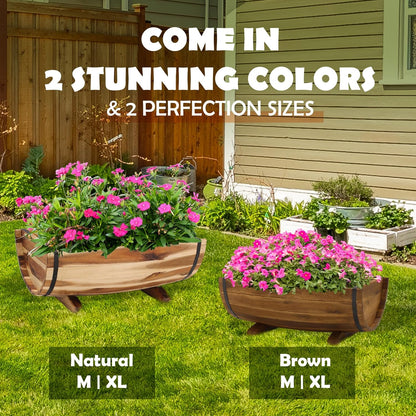 IDZO Solid Acacia Wood Half Barrel Planters Outdoor Set of 2 Different Sizes, Wooden Planters for
