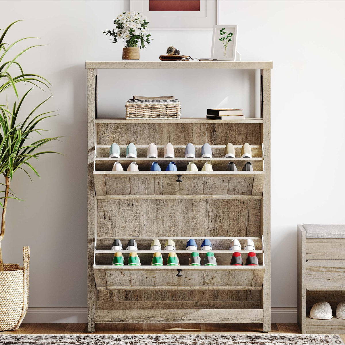 YITAHOME Shoe Cabinet with 2 Flip Drawers