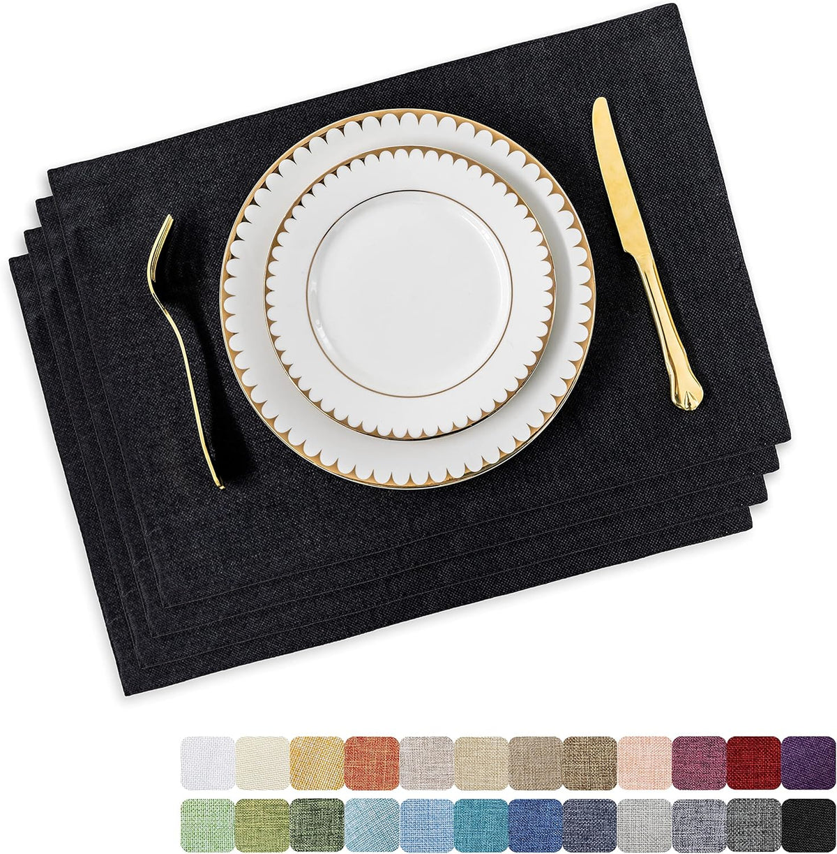 Home Brilliant Black Placemats Set of 4 Heat Resistant Halloween Table Mats Cloth Dining Table