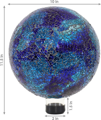 Sunnydaze 10-inch Gazing Ball for Garden - Crackled Glass Mosaic Gazing Globe for Outside - Deep